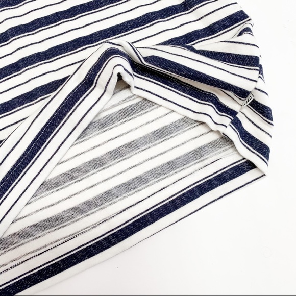 White Navy Blue Striped Long Sleeve Shift Dress - Picture 7 of 10